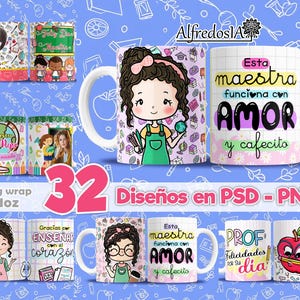 32 Cartoon-Designs zum Lehrertag, 32 Designs im PSD- und PNG-Format, digitale Designs, Designs, 11oz, Vintage, Lehrer, Becher, Tasse, Lehrertag