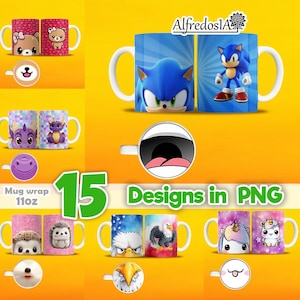 15 designs digital cartoon, 15 designs in PNG, sublimation wrap mugs,digital designs,classic cartoons,11oz, style templates,vintage