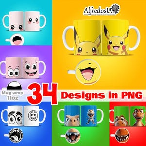 34 designs digital cartoon, 34 designs in PNG, sublimation wrap mugs,digital designs,classic cartoons,11oz, style templates,vintage