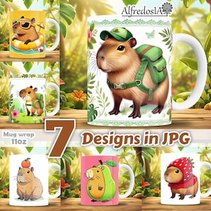 7 designs capybara, 7 designs in JPG,sublimation wrap mugs,digital designs,cartoons,11oz,style templates,animals,capy,capybara