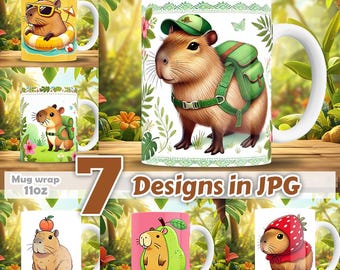 7 designs capybara, 7 designs in JPG,sublimation wrap mugs,digital designs,cartoons,11oz,style templates,animals,capy,capybara