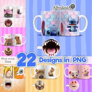 22 designs digital cartoon, 22 designs in PNG, sublimation wrap mugs,digital designs,classic cartoons,11oz, style templates,vintage