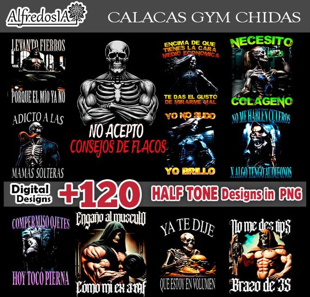 Calacas CHIDAS GYM alta calidad, +120 diseños en PNG semitonos