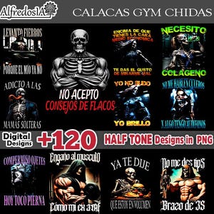 High-quality CHIDAS GYM skulls, +120 designs in PNG halftones, halftones, t-shirt, t-shirt, gym, funky skull gym