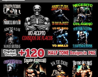 High-quality CHIDAS GYM skulls, +120 designs in PNG halftones, halftones, t-shirt, t-shirt, gym, funky skull gym