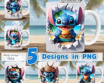 5 designs digital cartoon 3d, 5 designs in PNG, sublimation wrap mugs,digital designs,classic cartoons,11oz,zipper style templates,vintage