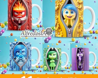 11 designs digital cartoon 3d,designs in JPG,sublimation wrap mugs,digital designs,classic cartoons,11oz,zipper style templates,bundle,
