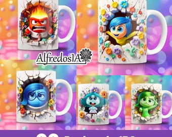 22 designs digital cartoon 3d,designs in JPG,sublimation wrap mugs,digital designs,classic cartoons,broken wall style templates,bundle