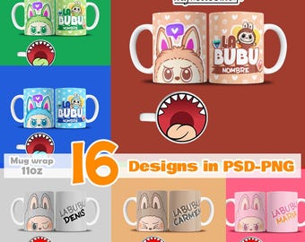 16 designs digital cartoon, 16 designs in PSD- PNG, sublimation wrap mugs,digital designs,classic cartoons,11oz, style templates,vintage