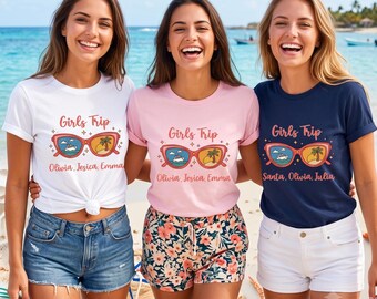 Custom Girls Trip Shirt with Names, Beach Vacation Matching Shirts, Friends Trip Tee, Personalized Summer Vacation Gift 2026, 2027
