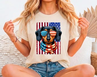 Camiseta patriótica para perros salchicha con texto personalizado, regalo para mamás perrunas del 4 de julio, camiseta divertida con la bandera estadounidense para perros.