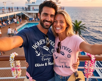 Camiseta para crucero de luna de miel, camisetas personalizadas para parejas en crucero, camiseta para recién casados en crucero, regalo de luna de miel, camisetas a juego para parejas en crucero 2026