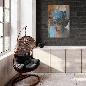 Abstracte portretdoek, modern muurdecoratie, 'Mood' afbeelding 9