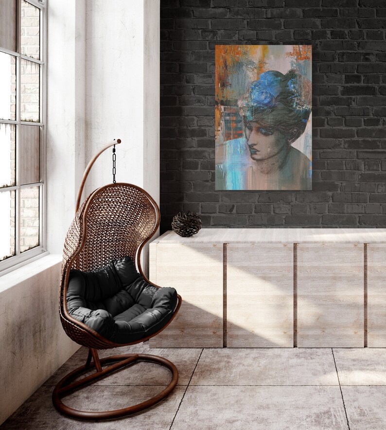 Abstracte portretdoek, modern muurdecoratie, 'Mood' afbeelding 9