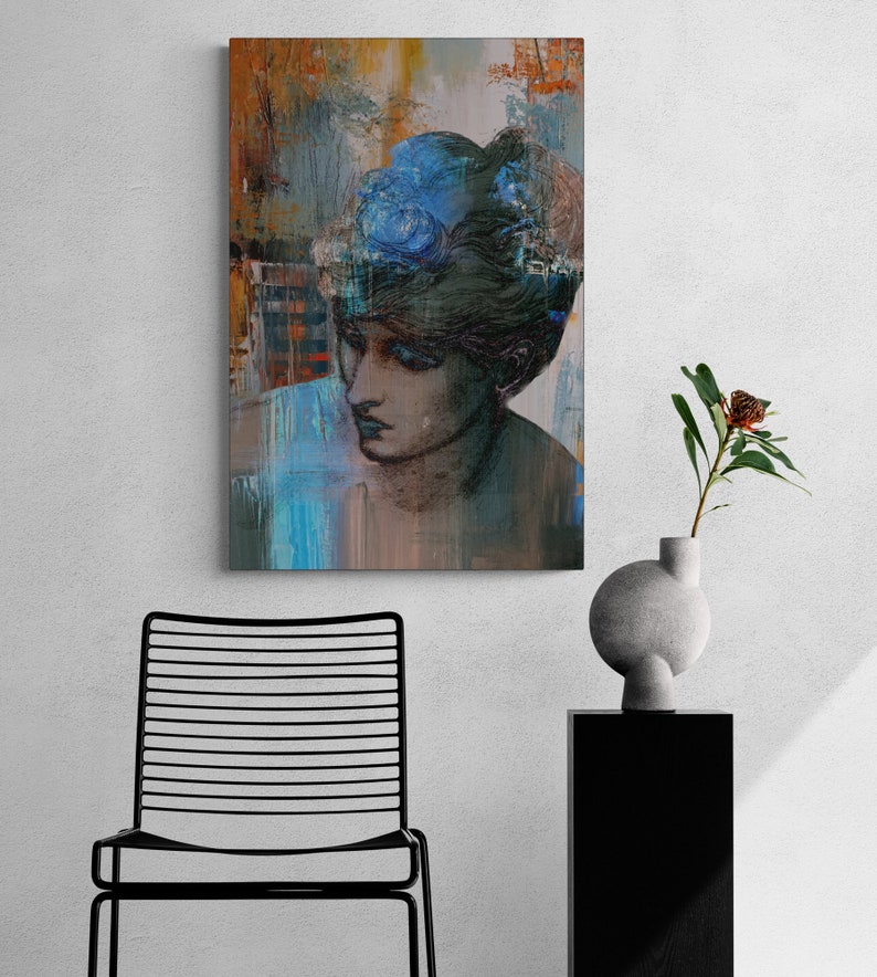 Abstracte portretdoek, modern muurdecoratie, 'Mood' afbeelding 5