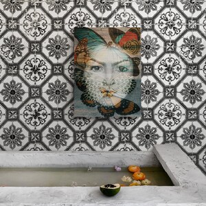 Portrait Painting, Altered Art, Canvas Print, Modern Classical Painting, Abstract Art, Vintage Wall Decor, Graphic Butterflies