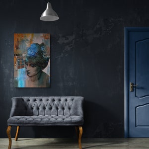 Abstracte portretdoek, modern muurdecoratie, 'Mood' afbeelding 4