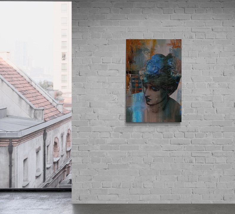 Abstracte portretdoek, modern muurdecoratie, 'Mood' afbeelding 7