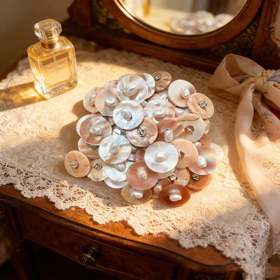 Elegant Shell & Pearl Double Buttons, White Round 2-hole Embellishments ...