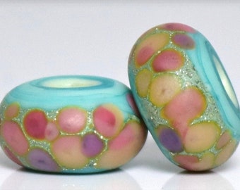 Handmade Lampwork Beads ~ Pair For Earrings ~ Pastel Rainbow