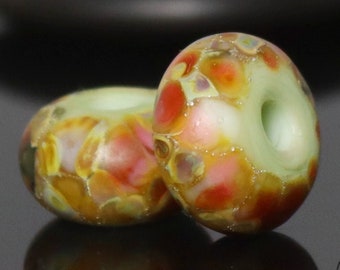 Handmade Lampwork Beads ~ Pair for Earrings ~ Seafoam and Rose