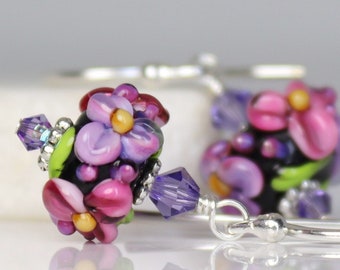 Earrings ~ Lampwork Glass with Silver ~ Hyacinth Blossoms