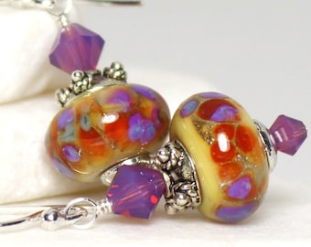 Handmade Earrings ~ Lampwork and Silver ~ Spring Orchid