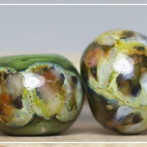 Handmade Lampwork Beads ~ Pair for Earrings ~ Olive