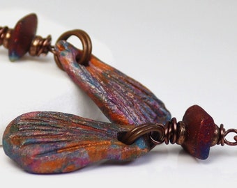 Earrings ~ Handmade Raku ~ Antique Copper Metal