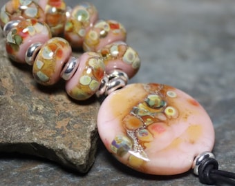 Handmade Lampwork Beads ~ Strand of Eight with Focal Pendant ~ Antique Pink