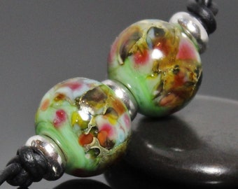 Handmade Lampwork Beads ~ Pair for Earrings ~ Seafoam Confetti