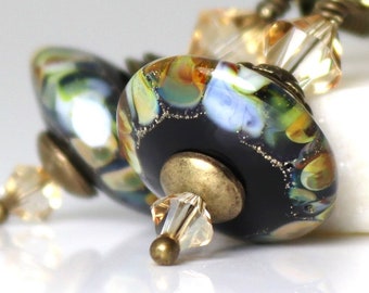 Earrings ~ Lampwork Glass with Antiqued Brass ~ Champagne Noir