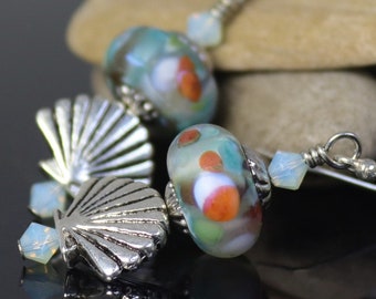 Handmade Earrings ~ Beach and Ocean ~ Aqua with Seashells