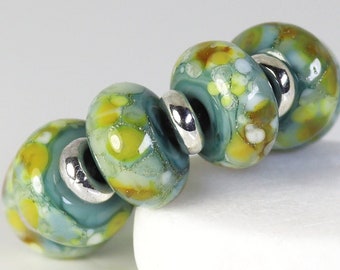 Handmade Lampwork Beads ~ Strand of Six ~ Dusty Blue