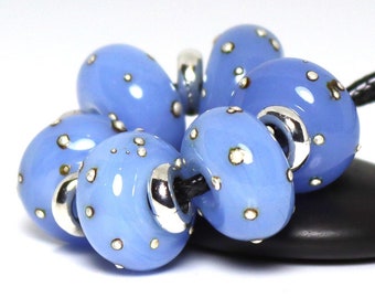 Handmade Lampwork Beads ~ Strand of Six ~ Periwinkle and Silver