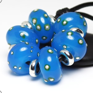 Handmade Lampwork Beads ~ Strand of Six ~ Ocean and Silver