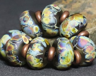 Handmade Lampwork Beads ~ Strand of Eight ~ Foggy Vineyard