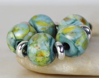 Handmade Lampwork Beads ~ Strand of Five ~ Dusty Blue