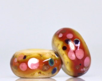 Handmade Lampwork Beads ~ Pair for Earrings ~ Chapel Rose