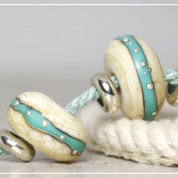 Handmade Lampwork Beads ~ Pair For Earrings ~ Aqua and Ivory