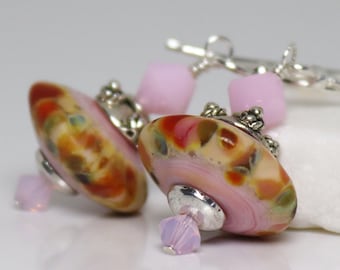 Earrings ~ Lampwork Glass with Silver ~ Rose and Olive