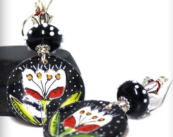 Earrings ~ Lampwork Jewelry ~ Tulips ~ Ceramic and Silver