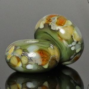 Handmade Lampwork Beads Pair for Earrings Olive and Ivory image 5