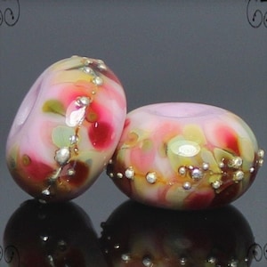 Handmade Lampwork Beads ~ Pair for Earrings ~ Pink and Silver