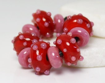 Handmade Lampwork Beads ~ Earring Pair ~ Red and White