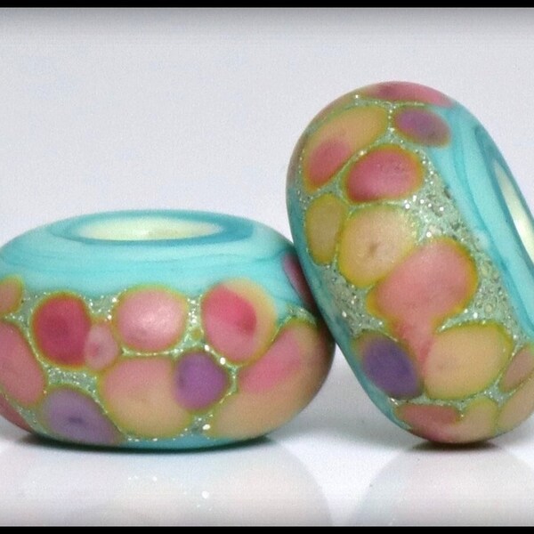 Handmade Lampwork Beads ~ Pair For Earrings ~ Pastel Rainbow