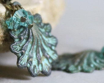 Handmade Earrings ~ Tiny Seashells ~ Aqua and Bronze