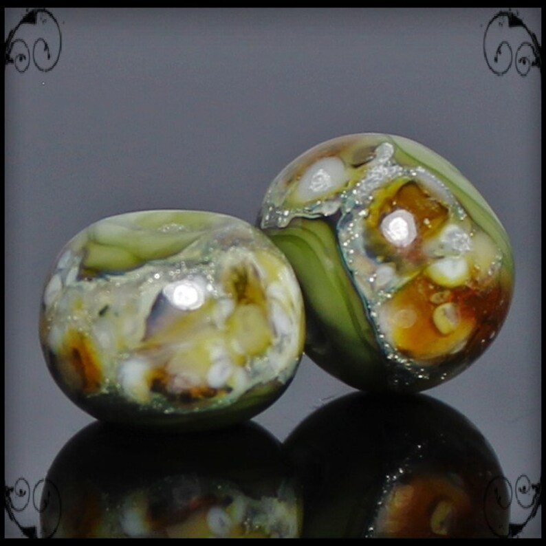 Handmade Lampwork Beads Pair for Earrings Olive image 5