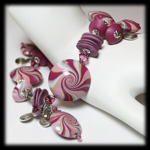 Plum Sparkle... Handmade Jewelry Bracelet Beaded Cha Cha Polymer Clay Crystal Swirl Spiral Silver Mauve Amethyst Pink Purple Smoke Gray image 4