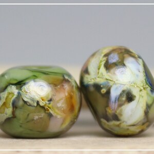 Handmade Lampwork Beads Pair for Earrings Olive image 2